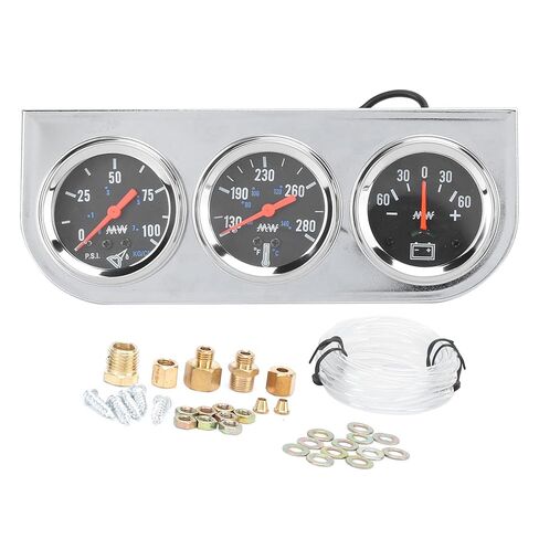 Haofy 3-in-1 Triple Gauge Set Meter Current Meter AMP Water Temp Oil Pressure Gauge with Black Dial Red Pointer Light for 12V Car Boat Truck in Kuwait