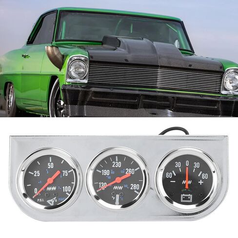 Haofy 3-in-1 Triple Gauge Set Meter Current Meter AMP Water Temp Oil Pressure Gauge with Black Dial Red Pointer Light for 12V Car Boat Truck in Kuwait