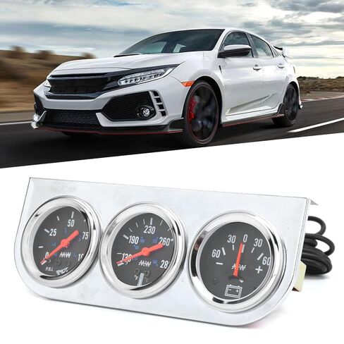 Haofy 3-in-1 Triple Gauge Set Meter Current Meter AMP Water Temp Oil Pressure Gauge with Black Dial Red Pointer Light for 12V Car Boat Truck in Kuwait
