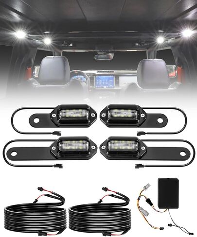مجموعة مصابيح LED داخلية مكونة من 4 قطع متوافقة مع Ford Bronco 2 & 4 Door 20212002 2003 2024، توصيل وتشغيل البضائع وترقية المقصورة، مزامنة تلقائية مع أضواء المصنع (ليست للرياضة) in Kuwait