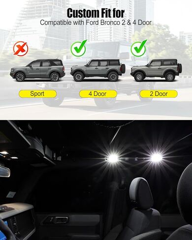 مجموعة مصابيح LED داخلية مكونة من 4 قطع متوافقة مع Ford Bronco 2 & 4 Door 20212002 2003 2024، توصيل وتشغيل البضائع وترقية المقصورة، مزامنة تلقائية مع أضواء المصنع (ليست للرياضة) in Kuwait