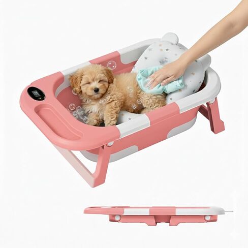 Dog Bath Tub with Water Drain Plug Portable Collapsible Bathtub for Dog Bathing and Washing Foldable Dog Bath Space Saving Design for Small Medium Pets and Cats Pink in Saudi Arabia