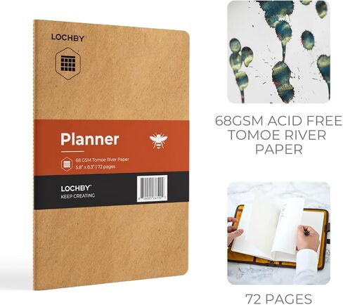 دفتر ملاحظات LOCHBY® A5 (5.8 بوصة × 8.3 بوصة) | ورق نهر تومو 68 جرامًا للمتر المربع، مناسب لقلم الحبر | غطاء كرافت | إعادة ملء المجلة الميدانية | للسفر والعمل والمدرسة واليوميات in Kuwait
