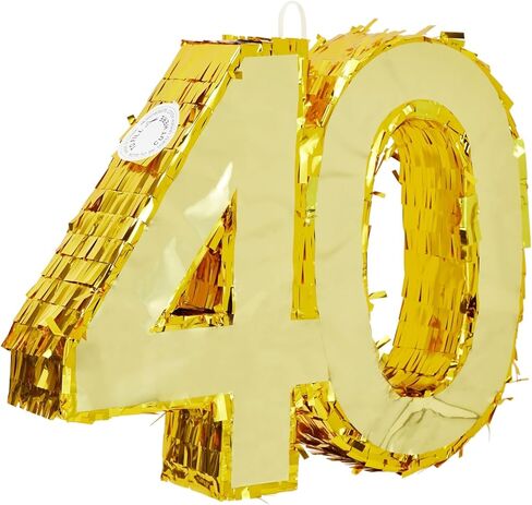 Sparkle and Bash Gold Foil Number 40 Pinata - Gold Foil Elegance for 40th Birthday Decorations - Easy-Fill Top Flap for Birthday Party - Hang & Centerpiece for Party Decor - Small - 16.5 x 3 x 13 in in Kuwait