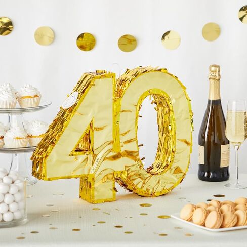 Sparkle and Bash Gold Foil Number 40 Pinata - Gold Foil Elegance for 40th Birthday Decorations - Easy-Fill Top Flap for Birthday Party - Hang & Centerpiece for Party Decor - Small - 16.5 x 3 x 13 in in Kuwait