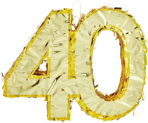 Sparkle and Bash Gold Foil Number 40 Pinata - Gold Foil Elegance for 40th Birthday Decorations - Easy-Fill Top Flap for Birthday Party - Hang & Centerpiece for Party Decor - Small - 16.5 x 3 x 13 in in Kuwait