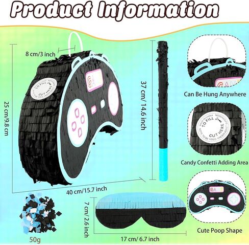 Video Game Controller Pinata with Stick and Blindfold Video Game Theme Party Piñata Set Video Gamer Controller Fringe Piñata for Adults Kids Birthday Gaming Party Decorations Carnival Supplies in Kuwait