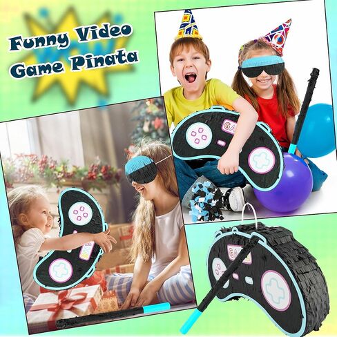 Video Game Controller Pinata with Stick and Blindfold Video Game Theme Party Piñata Set Video Gamer Controller Fringe Piñata for Adults Kids Birthday Gaming Party Decorations Carnival Supplies in Kuwait