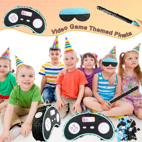 Video Game Controller Pinata with Stick and Blindfold Video Game Theme Party Piñata Set Video Gamer Controller Fringe Piñata for Adults Kids Birthday Gaming Party Decorations Carnival Supplies in Kuwait