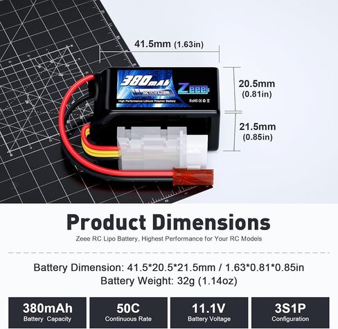بطارية ليبو Zeee 3S بقدرة 380 مللي أمبير في الساعة 11.1 فولت 50C RC مع قابس JST لطائرة FPV بدون طيار كوادكوبتر بدون طيار وطائرة هليكوبتر وطائرة RC وقارب RC ونماذج RC للسيارة (4 عبوات) in Kuwait