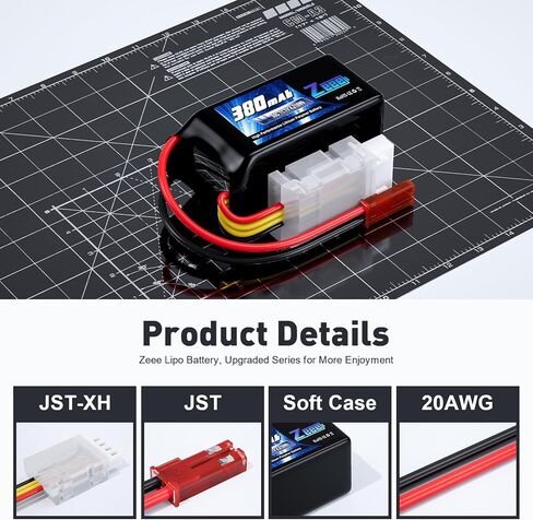 بطارية ليبو Zeee 3S بقدرة 380 مللي أمبير في الساعة 11.1 فولت 50C RC مع قابس JST لطائرة FPV بدون طيار كوادكوبتر بدون طيار وطائرة هليكوبتر وطائرة RC وقارب RC ونماذج RC للسيارة (4 عبوات) in Kuwait