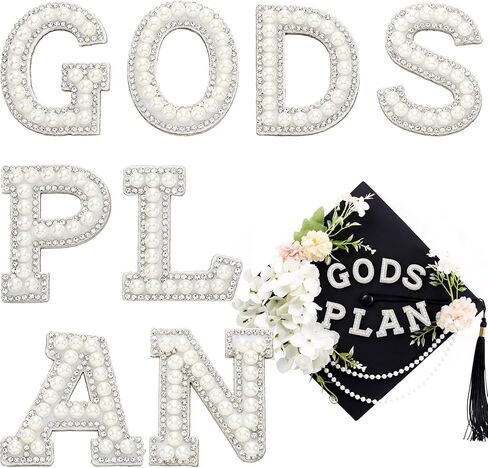 Dunzoom 8 Pcs Gods Plan Graduation Cap Decoration Kit Religious DIY Graduation Cap Topper Idea Rhinestone Letter Patches Self Adhesive for DIY Class of 2026 Graduating Hats Decoration in Kuwait