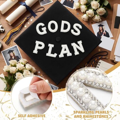 Dunzoom 8 Pcs Gods Plan Graduation Cap Decoration Kit Religious DIY Graduation Cap Topper Idea Rhinestone Letter Patches Self Adhesive for DIY Class of 2026 Graduating Hats Decoration in Kuwait