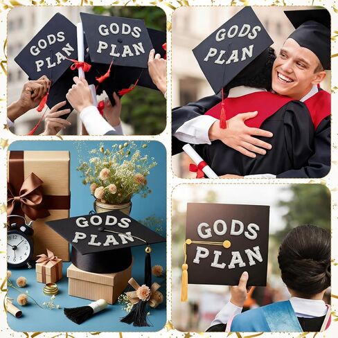 Dunzoom 8 Pcs Gods Plan Graduation Cap Decoration Kit Religious DIY Graduation Cap Topper Idea Rhinestone Letter Patches Self Adhesive for DIY Class of 2026 Graduating Hats Decoration in Kuwait
