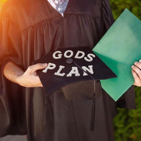 Dunzoom 8 Pcs Gods Plan Graduation Cap Decoration Kit Religious DIY Graduation Cap Topper Idea Rhinestone Letter Patches Self Adhesive for DIY Class of 2026 Graduating Hats Decoration in Kuwait