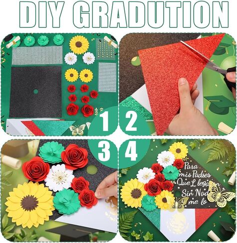 Gersoniel 44 قطعة DIY قبعة التخرج مجموعة الزينة 2026 المكسيكي التخرج وشاح زهرة رؤساء 3D فراشة ملصقات بريق الراين اللؤلؤ ملصقات الأبجدية حرف رقم التخرج قبعة توبر هدية in Kuwait