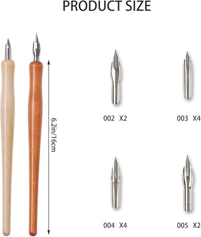 14 Pcs 6.2in Calligraphy Set, Oblique Wooden Pen Holders Steel Nibs, Dip Pens for Writing Painting Artists in Kuwait