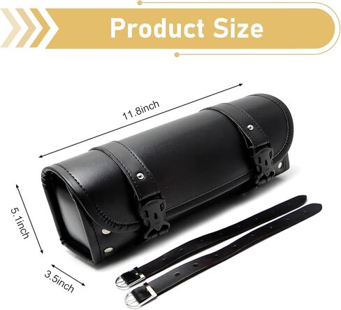 Motorcycle Handlebar Bag, Waterproof Tool Saddle Bag for Fork or Sissy Bar Mount, Vintage PU Leather Storage Pouch with Adjustable Straps, for Most Motorcycles Bikes (Black) in Kuwait