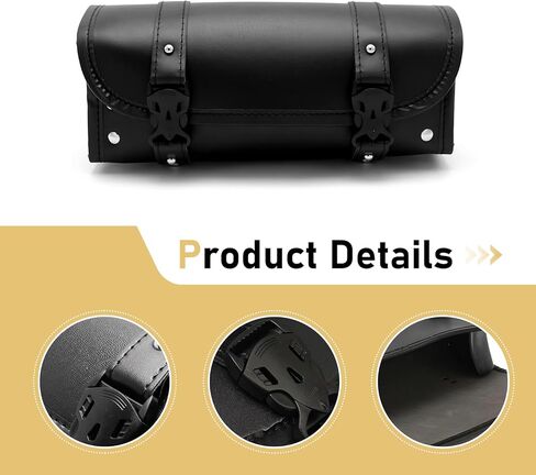 Motorcycle Handlebar Bag, Waterproof Tool Saddle Bag for Fork or Sissy Bar Mount, Vintage PU Leather Storage Pouch with Adjustable Straps, for Most Motorcycles Bikes (Black) in Kuwait