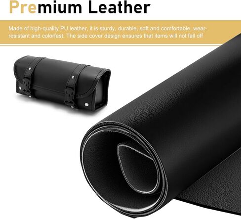Motorcycle Handlebar Bag, Waterproof Tool Saddle Bag for Fork or Sissy Bar Mount, Vintage PU Leather Storage Pouch with Adjustable Straps, for Most Motorcycles Bikes (Black) in Kuwait