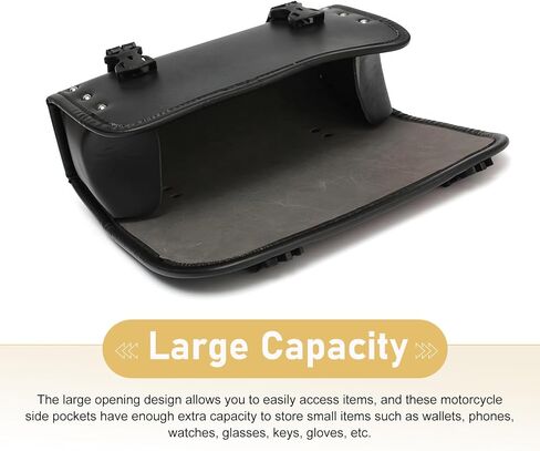 Motorcycle Handlebar Bag, Waterproof Tool Saddle Bag for Fork or Sissy Bar Mount, Vintage PU Leather Storage Pouch with Adjustable Straps, for Most Motorcycles Bikes (Black) in Kuwait