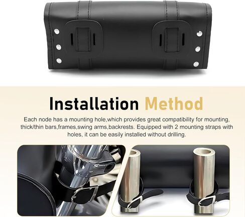 Motorcycle Handlebar Bag, Waterproof Tool Saddle Bag for Fork or Sissy Bar Mount, Vintage PU Leather Storage Pouch with Adjustable Straps, for Most Motorcycles Bikes (Black) in Kuwait