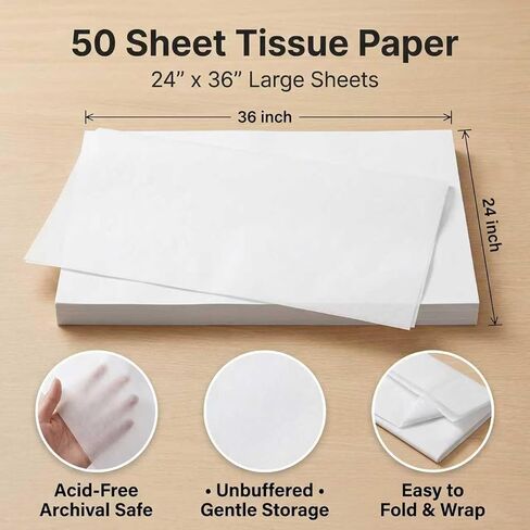 50 Sheets 24" x 36" White Tissue Paper, Acid-Free Tissue Paper for Gift Bags, Packing, Storage, Weddings, Birthdays, Christmas, DIY Crafts in Kuwait