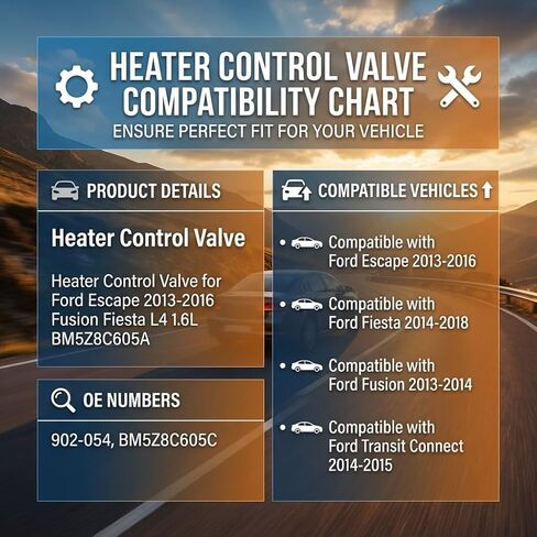 صمام التحكم في السخان متوافق مع Ford Escape 2013-2016 Fiesta 2014-2018 Fusion 2013-2014 Transit Connect 1.6L لاستبدال BM5Z8C605C 902-054 HVAC مجموعة صمام تجاوز المبرد in Kuwait