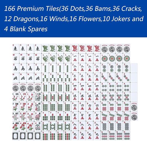 مجموعة بلاط American Mahjong مع حصيرة مضادة للانزلاق - مجموعة ألعاب Mah Jongg الكاملة، 166 بلاطًا فاخرًا، 4 رفوف الكل في واحد مع أدوات دفع وحقيبة سفر - مجموعات American Mahjong كاملة للمبتدئين والسفر in Kuwait
