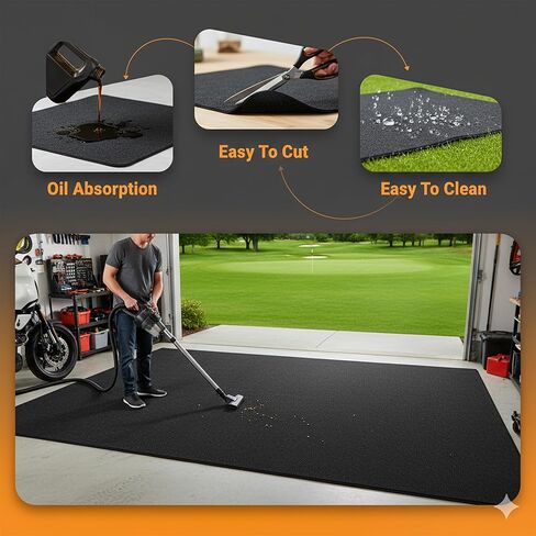 AHEONLAR Golf Cart Floor Mat 9.18 x 4.92ft, Golf Cart Mat for Garage Floor Oil Absorbent Universal Garage Floor Mat for Club Car,Motorcycle Non Slip Golf Cart Parking Mat to Protect Floor, Black in Kuwait