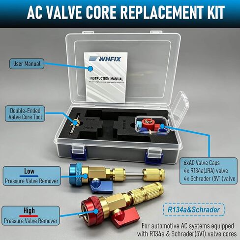 R134A Valve Core Remover Installer Tool Set, AC Schrader Valve Removal Tool.Designed for Leak-Free Replacement of Valve cores in Automotive AC Systems in Kuwait