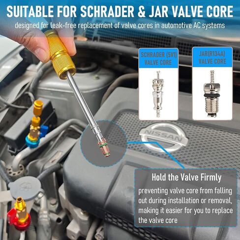 R134A Valve Core Remover Installer Tool Set, AC Schrader Valve Removal Tool.Designed for Leak-Free Replacement of Valve cores in Automotive AC Systems in Kuwait