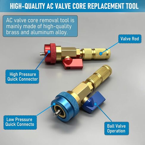 R134A Valve Core Remover Installer Tool Set, AC Schrader Valve Removal Tool.Designed for Leak-Free Replacement of Valve cores in Automotive AC Systems in Kuwait