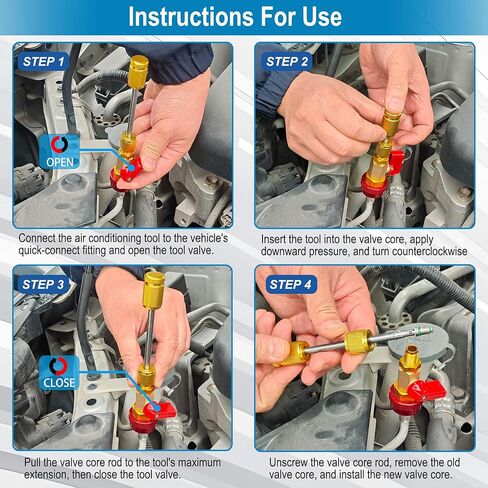 R134A Valve Core Remover Installer Tool Set, AC Schrader Valve Removal Tool.Designed for Leak-Free Replacement of Valve cores in Automotive AC Systems in Kuwait