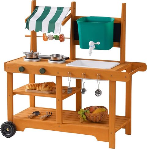 ROBUD Outdoor Mud Kitchen Set for Kids, Wooden Pretend Play Kitchen with Plant Growing Box, Real Faucet, Sink, Kitchen Accessories,Boys and Girls, Ages 3+ in Kuwait