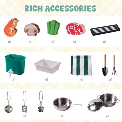 ROBUD Outdoor Mud Kitchen Set for Kids, Wooden Pretend Play Kitchen with Plant Growing Box, Real Faucet, Sink, Kitchen Accessories,Boys and Girls, Ages 3+ in Kuwait