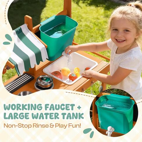 ROBUD Outdoor Mud Kitchen Set for Kids, Wooden Pretend Play Kitchen with Plant Growing Box, Real Faucet, Sink, Kitchen Accessories,Boys and Girls, Ages 3+ in Kuwait