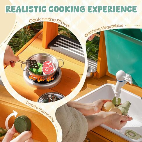 ROBUD Outdoor Mud Kitchen Set for Kids, Wooden Pretend Play Kitchen with Plant Growing Box, Real Faucet, Sink, Kitchen Accessories,Boys and Girls, Ages 3+ in Kuwait
