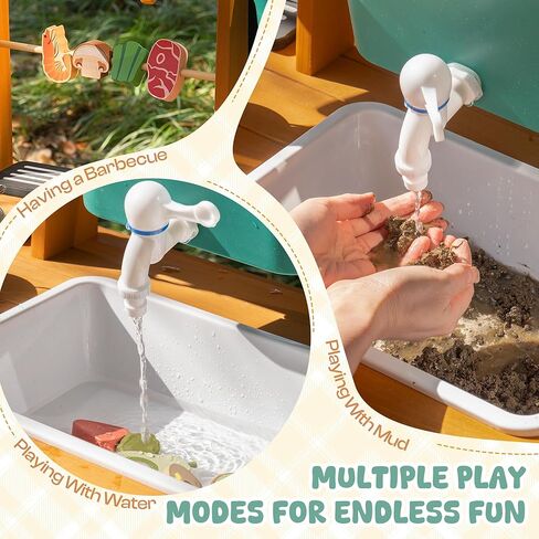 ROBUD Outdoor Mud Kitchen Set for Kids, Wooden Pretend Play Kitchen with Plant Growing Box, Real Faucet, Sink, Kitchen Accessories,Boys and Girls, Ages 3+ in Kuwait