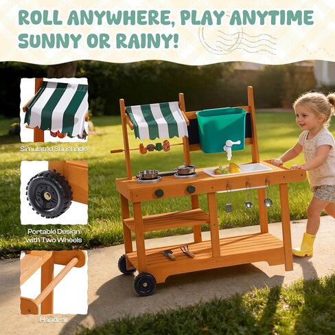 ROBUD Outdoor Mud Kitchen Set for Kids, Wooden Pretend Play Kitchen with Plant Growing Box, Real Faucet, Sink, Kitchen Accessories,Boys and Girls, Ages 3+ in Kuwait