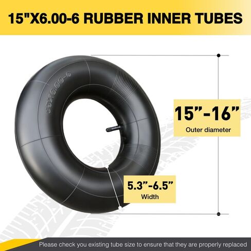 2-Pack Heavy Duty 15x6.00-6 Inner Tubes-TR13 Straight Valve Stem Premium Rubber Universal Replacement for Lawn Mower,Yard Tractor,ATV,Go Kart,Golf Cart,Snow Blower,Fits 6.50-6,145/70-6,5.30-6 in Kuwait