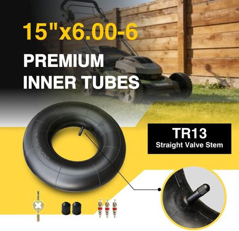 2-Pack Heavy Duty 15x6.00-6 Inner Tubes-TR13 Straight Valve Stem Premium Rubber Universal Replacement for Lawn Mower,Yard Tractor,ATV,Go Kart,Golf Cart,Snow Blower,Fits 6.50-6,145/70-6,5.30-6 in Kuwait