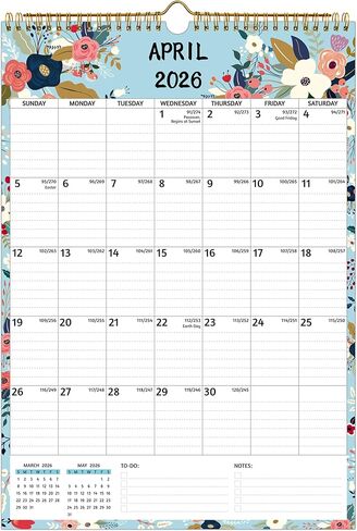 Wall Calendar 2026-2027 – Apr.2026 - Sep.2027, Calendar 2026-2027 Wall, 18 Monthly Calendar, 12 x 17 In, 2026-25 Calendar with Large Blocks, Thick Paper, Holidays, To-do ＆ Notes, Great for Organizing in Kuwait