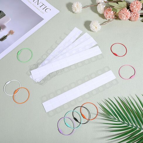 100PCS Hang Tabs, Clear Self Adhesive Tabs with 10 Stainless Steel Rings, Plastic Sticky Hang Tags and Metal Loops for Card Storage, Retail Display, Organization in Kuwait