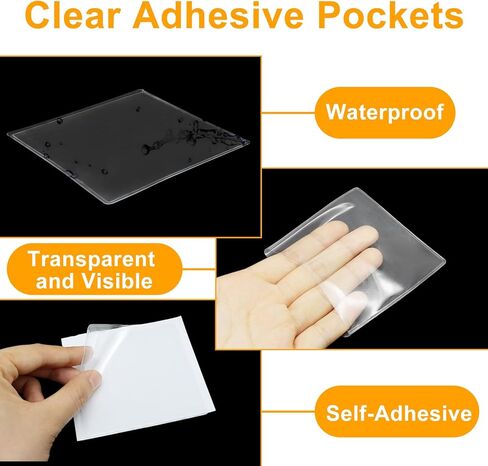 60 PCS Clear Adhesive Pockets, 3.5" x 3.5" Plastic Index Card Holder Square Labels Holder for Storage Bins and Library, Self Adhesive Tote Bag Labels Stickers for Organization in Kuwait