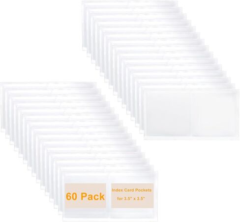 60 PCS Clear Adhesive Pockets, 3.5" x 3.5" Plastic Index Card Holder Square Labels Holder for Storage Bins and Library, Self Adhesive Tote Bag Labels Stickers for Organization in Kuwait