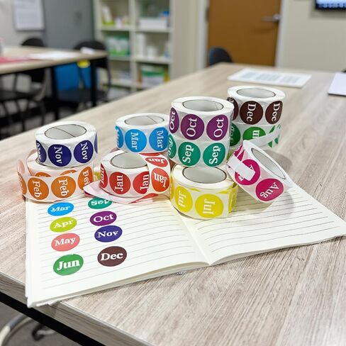 12 Rolls 6000 Labels Monthly Round Label Stickers,1 Inch Strong Adhesive, Fade-Resistant Month Stickers for Organization, Storage in Kuwait