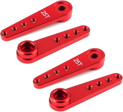 4Pcs Upgraded 25T Spline Servo Horn 37mm/1.46" Aluminum Alloy Long Servo Arm Compatible with MG995/MG996 for 1/10 1/8 RC Car Truck Crawler Boat (Red) in Kuwait