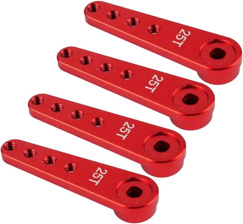 4Pcs Upgraded 25T Spline Servo Horn 37mm/1.46" Aluminum Alloy Long Servo Arm Compatible with MG995/MG996 for 1/10 1/8 RC Car Truck Crawler Boat (Red) in Kuwait