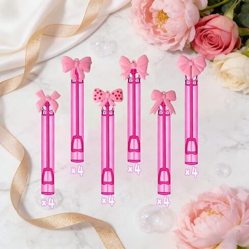 24 Pcs Pink Bow Bubble Wands - Princess Themed Bubble Makers, Piñata Stuffers & Goodie Bag Fillers for Birthday Party Favors, Bridal Shower Decor, Wedding Supplies & Outdoor Activities in Kuwait